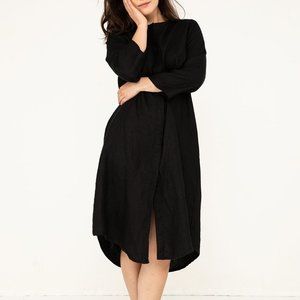 Elizabeth Suzann - Long Sleeve Kara Snap Dress, Midweight Linen, Black (L, NWOT)